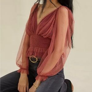 Anthropologie Tulle Long Sleeve Top